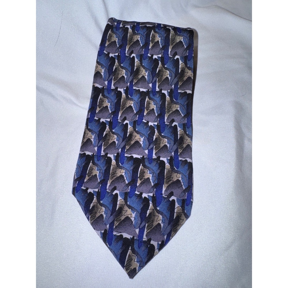 J. Garcia Blue Mountain Collection Twenty Silk Tie Abstract Blue Grey Black